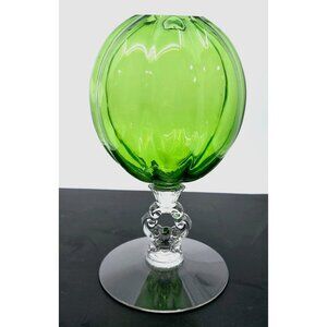 Cambridge Glass Green Vase Rose Bowl w/ Keyhole Pedestal